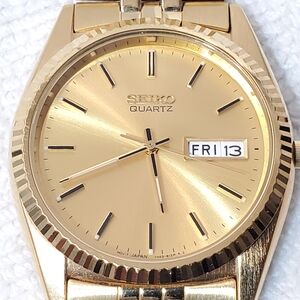 Vintage Seiko Presidential Men's Gold Tone Day Date Quartz Watch S Steel 1 Jewel